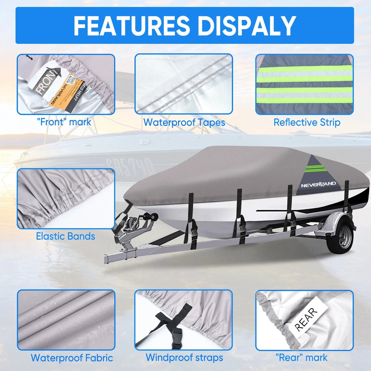 Pontoon Boat Cover Waterproof Anti-UV Heavy Duty 90" for Neverland