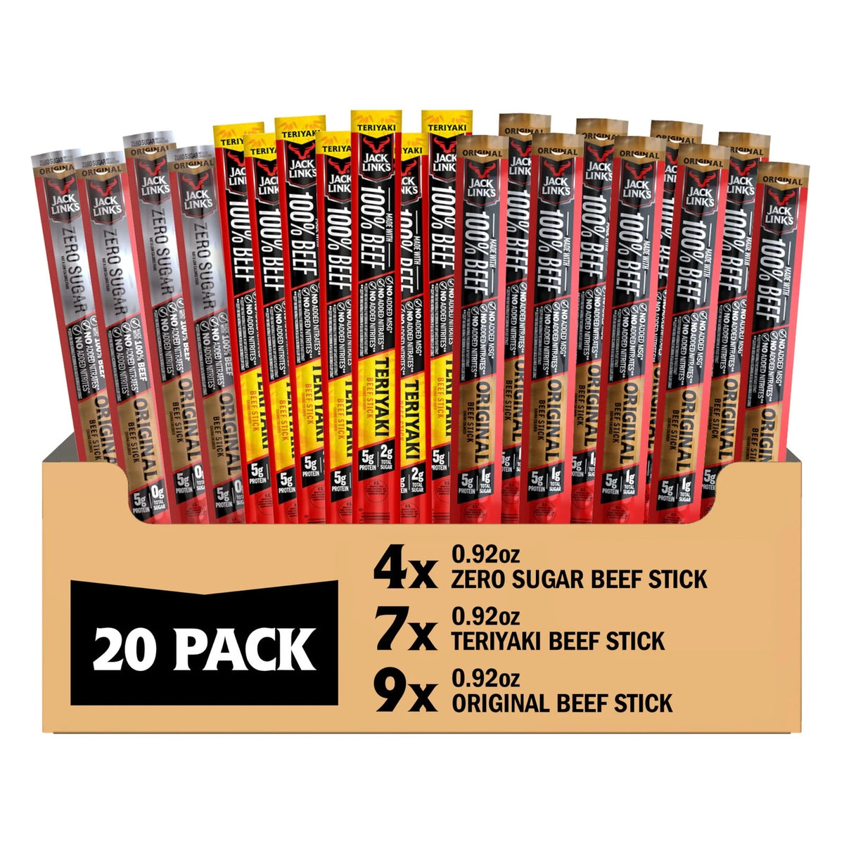 Pack of 20 Beef Jerky Sticks Variety Pack