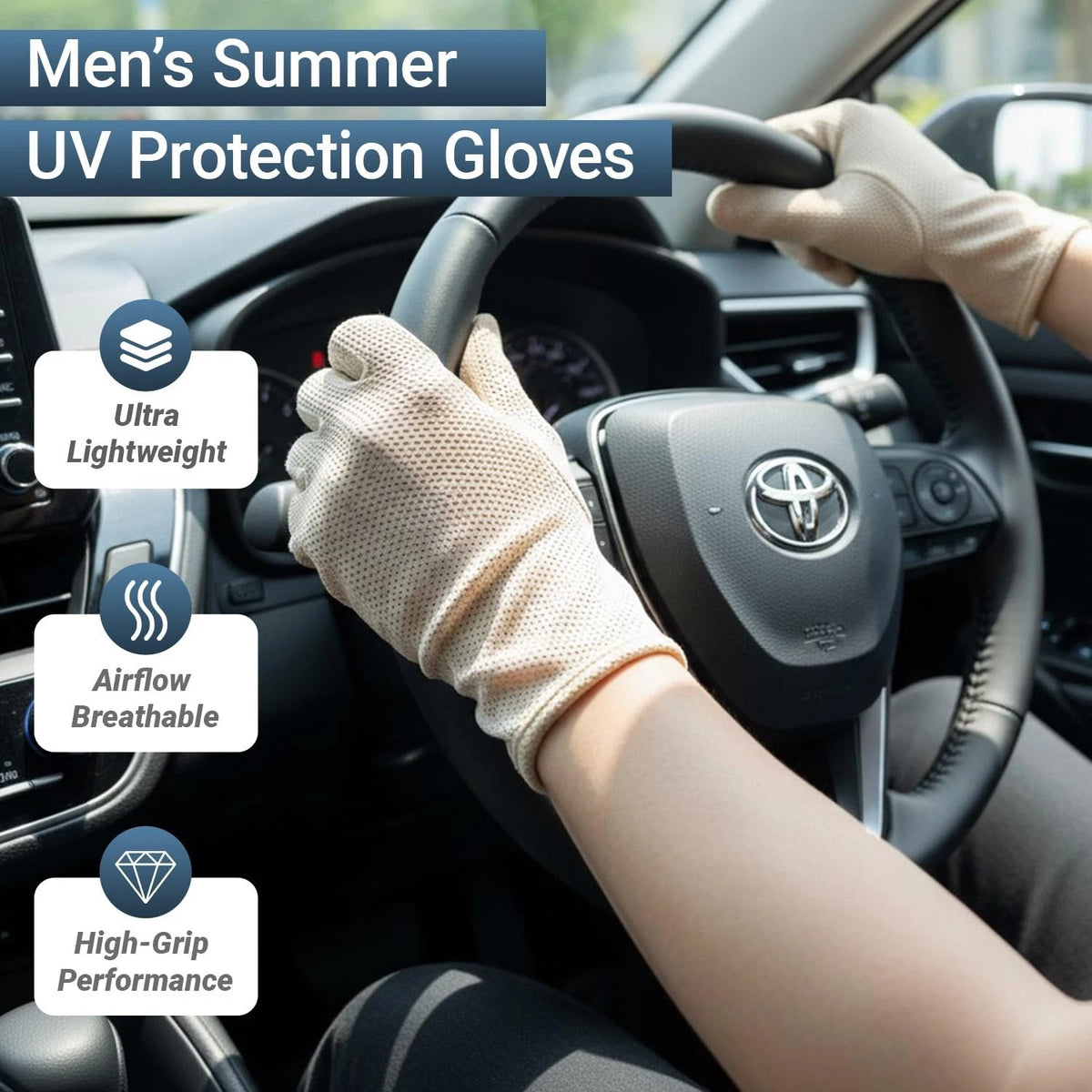 Sunblock Golf Gloves for Men - UV Protection, Black, One Size