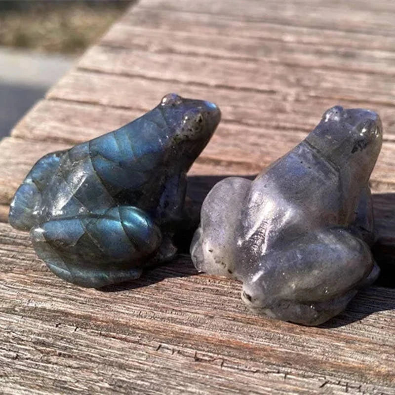 2PC Natural Labradorite Quartz Frog Healing Mini Figurine
