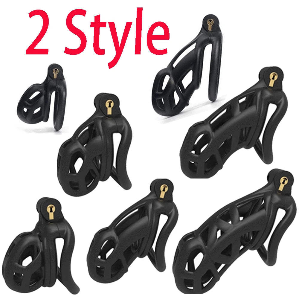 4X Black Resin Male Chastity Belt Cage Device with 3D Rings