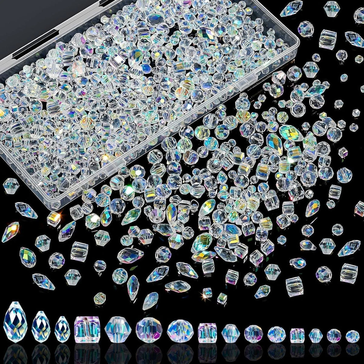 800 Pcs Crystal Glass Beads Bulk - Large AB Color