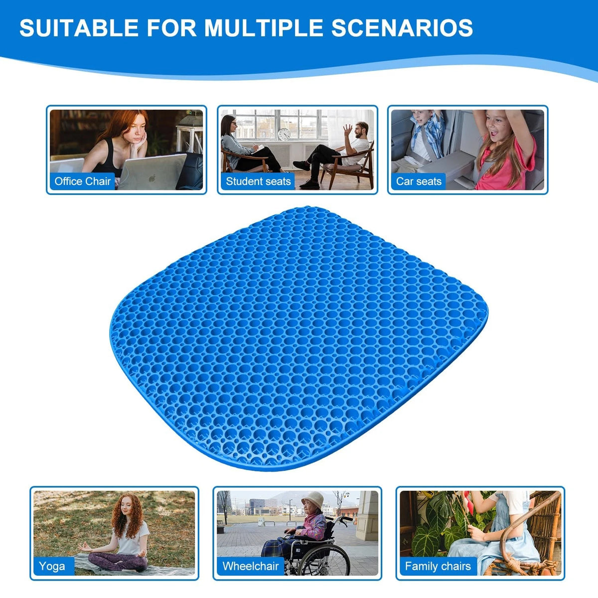 Large Gel Seat Cushion for Long Sitting with Non-Slip Cover