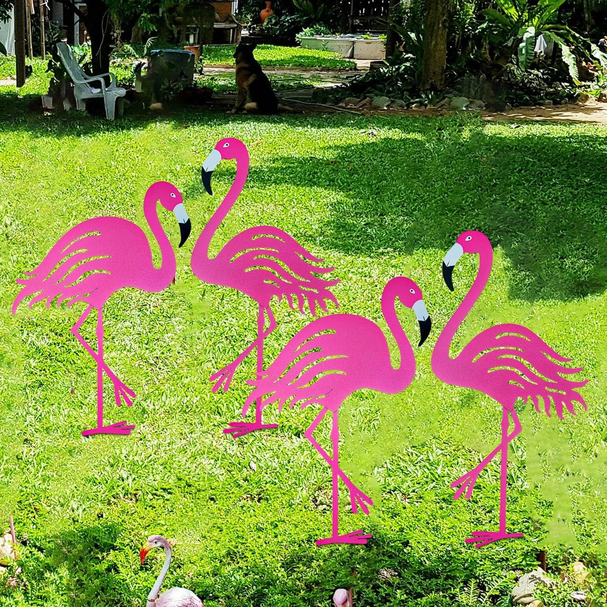 Set of 4 Flamingo Yard Decor for Outdoor Use