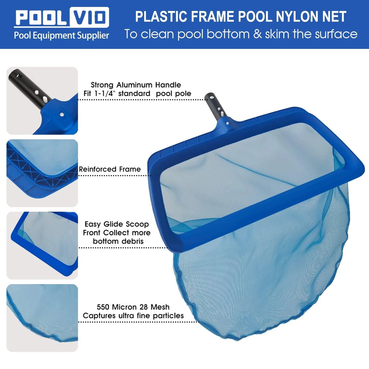 Professional Pool Net for Skimming (Upgraded Heavy Duty Nylon Mesh)