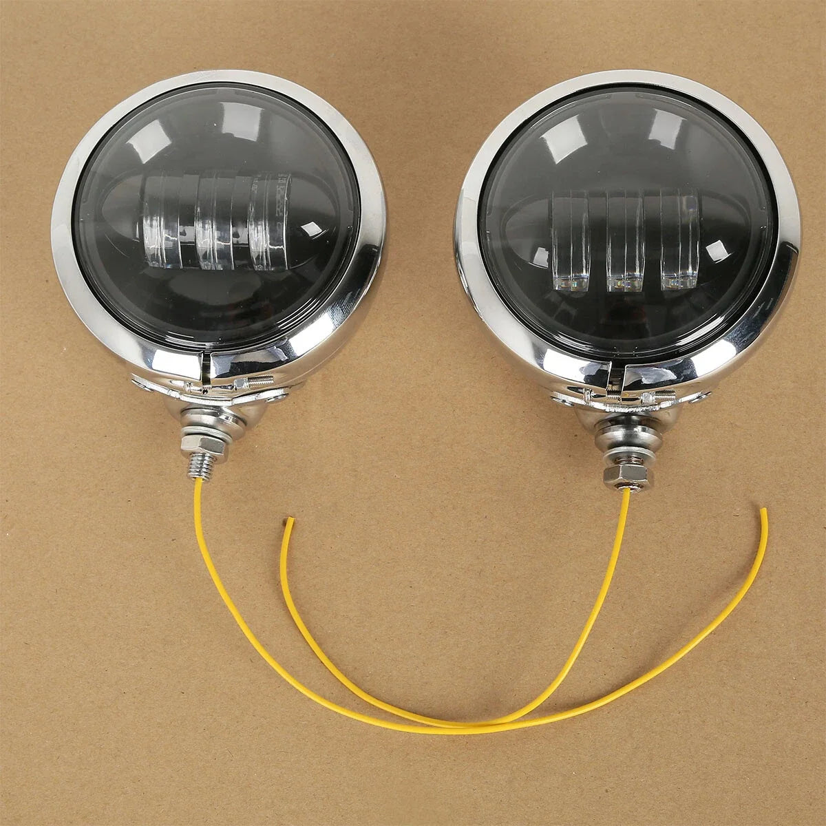2X 4-1/2" Black LED Auxiliary Spot Fog Lights + Housing Bucket for Harley