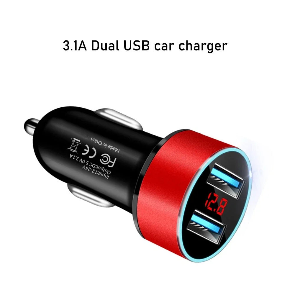 Dual USB Car Charger for Universal Vehicles (3.1A, LED Voltage Display)