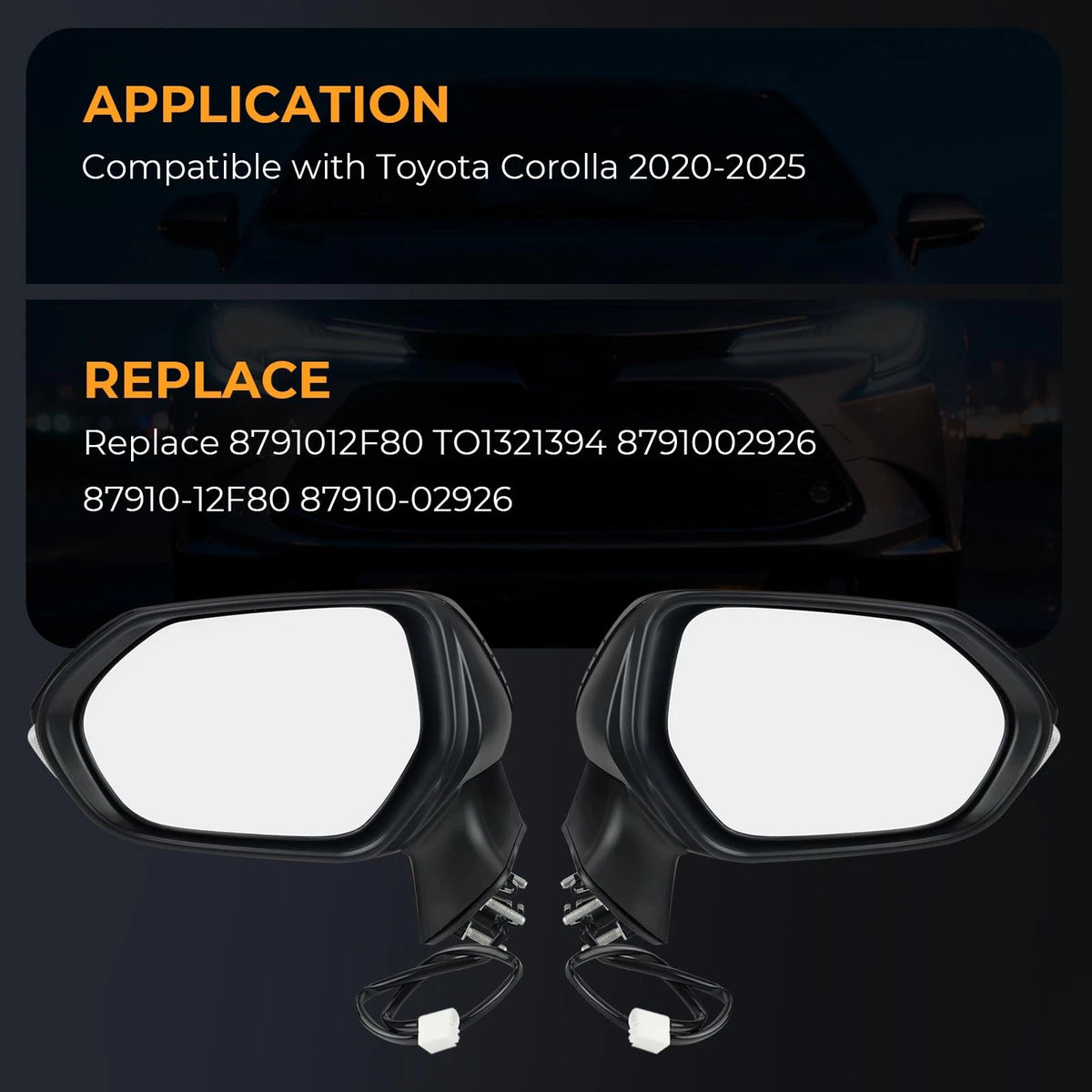Passenger Side Rear View Mirror Assembly for Toyota Corolla (2020–2025)