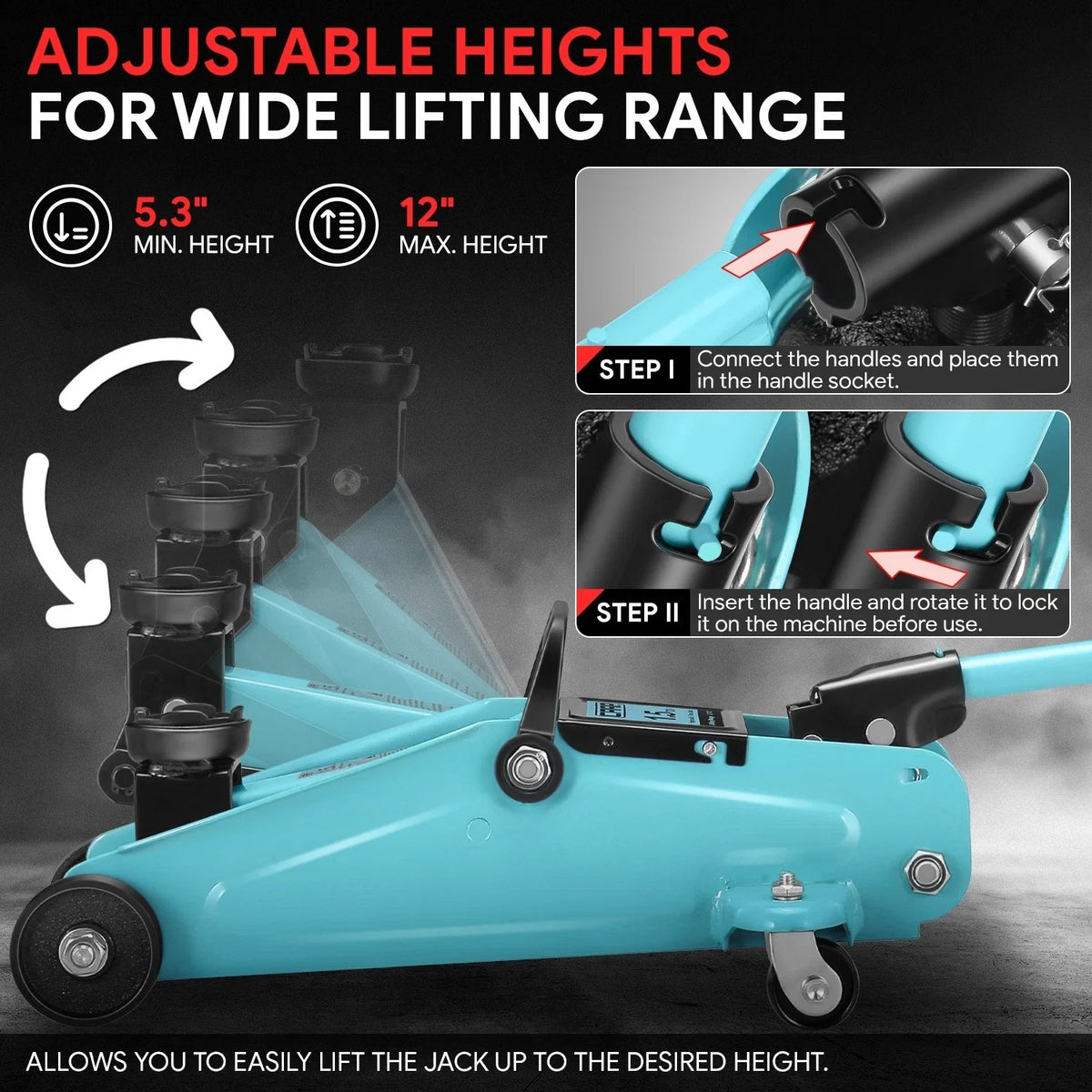 Hydraulic Floor Jack 3000lbs Capacity for Sky Blue Steel (5.3-12in)