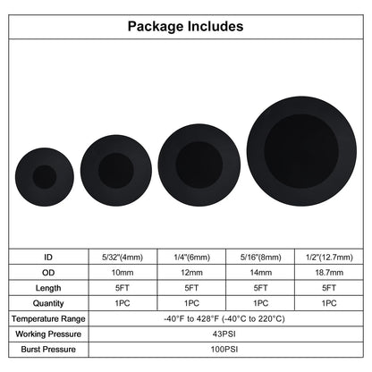 Silicone Vacuum Tubing Hose Line Kit for Automotive (5FT, 130PSI)