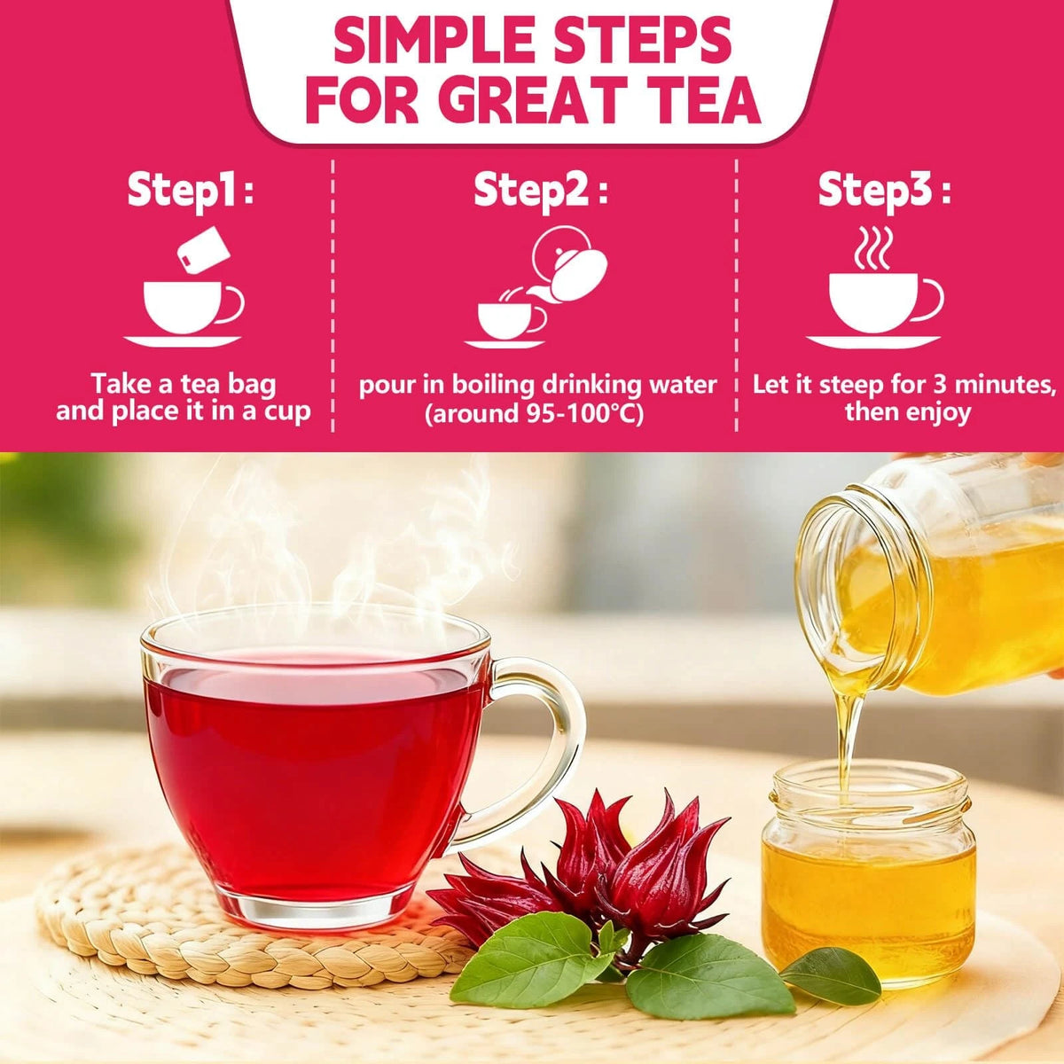 Hibiscus Tea Bags Set of 120 (2g/Bag) 100% Natural
