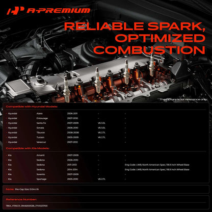 Set of 6 Iridium & Platinum Spark Plugs for Hyundai Sonata (2006–2010) Kia Sorento (2006–2010) 7854