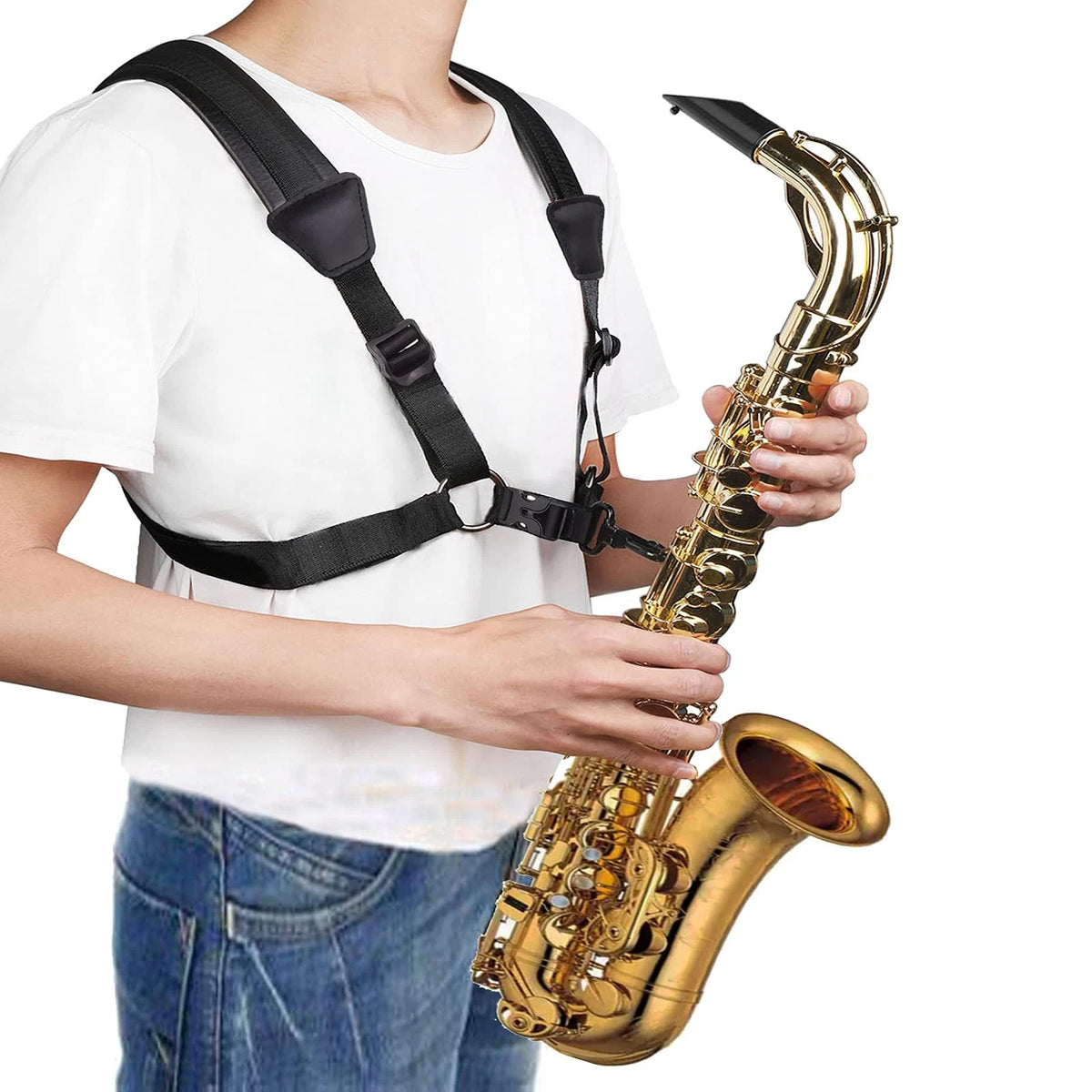 Saxophone Harness Strap for Saxophone (No Stress on Neck, Soft, Black)