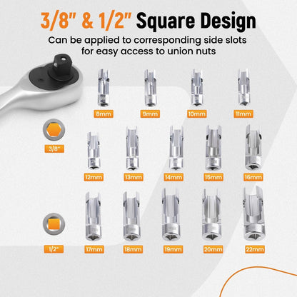14PCS Strut Nut Socket Set 8-22mm for Diesel Injector Fuel Line Wrench