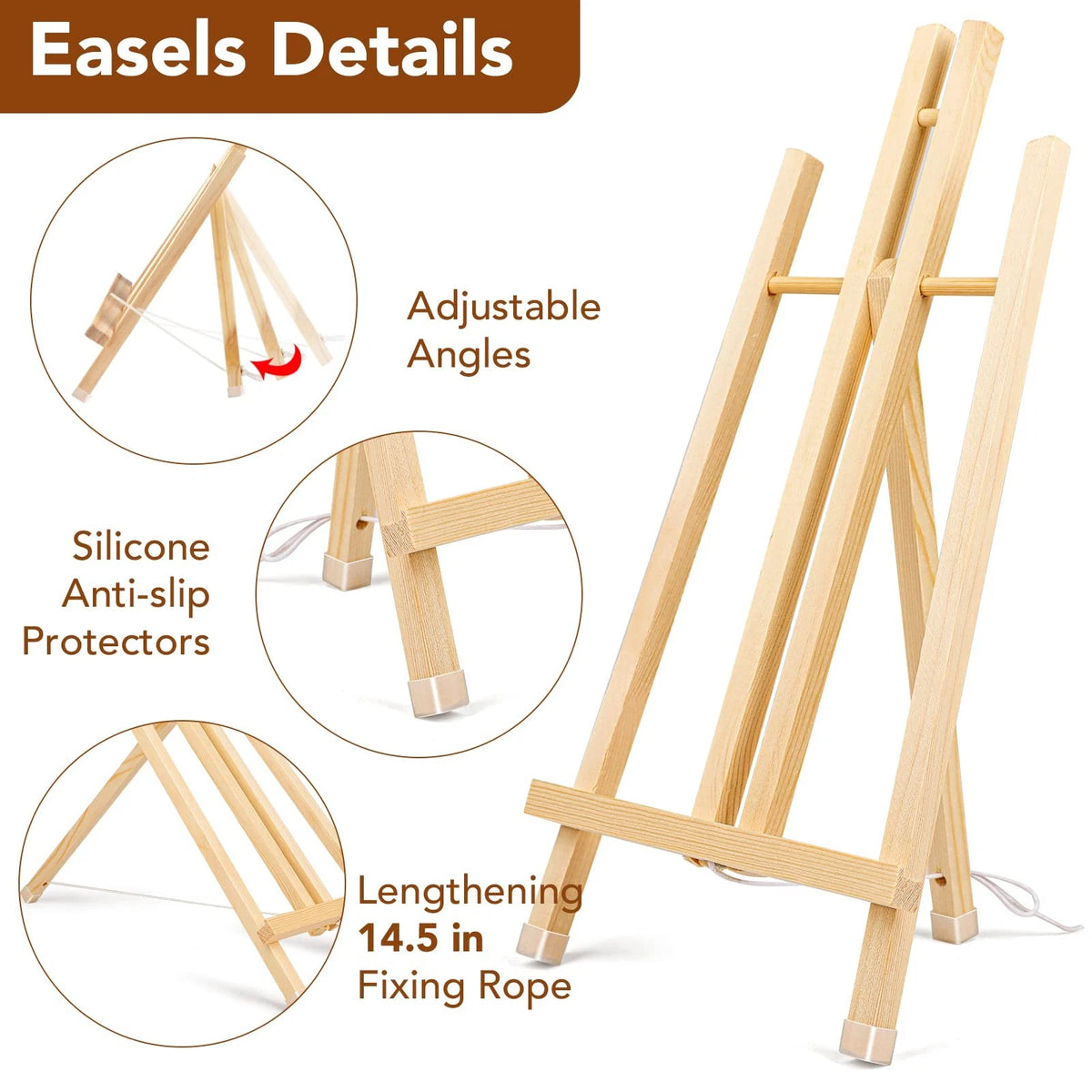 3 Pack 15 Inch Wood Easels for Painting (No Part Numbers)