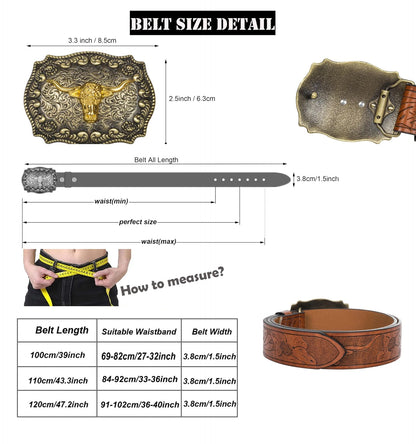 Leather Belt for Men and Women 33-36" Waist, Brown