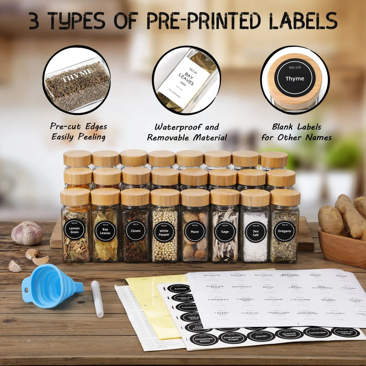 24 Pcs Glass Spice Jars with Bamboo Lids, 4 oz