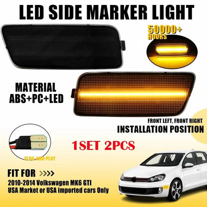 2X LED Side Marker Lights for Volkswagen MK6 GTI (2010–2014) Smoked White Amber