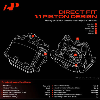A-Premium Rear Left Brake Caliper w/ Bracket for Toyota 4Runner Sequoia (2010–2020) 4775034030, 19-B2737, 19B2737