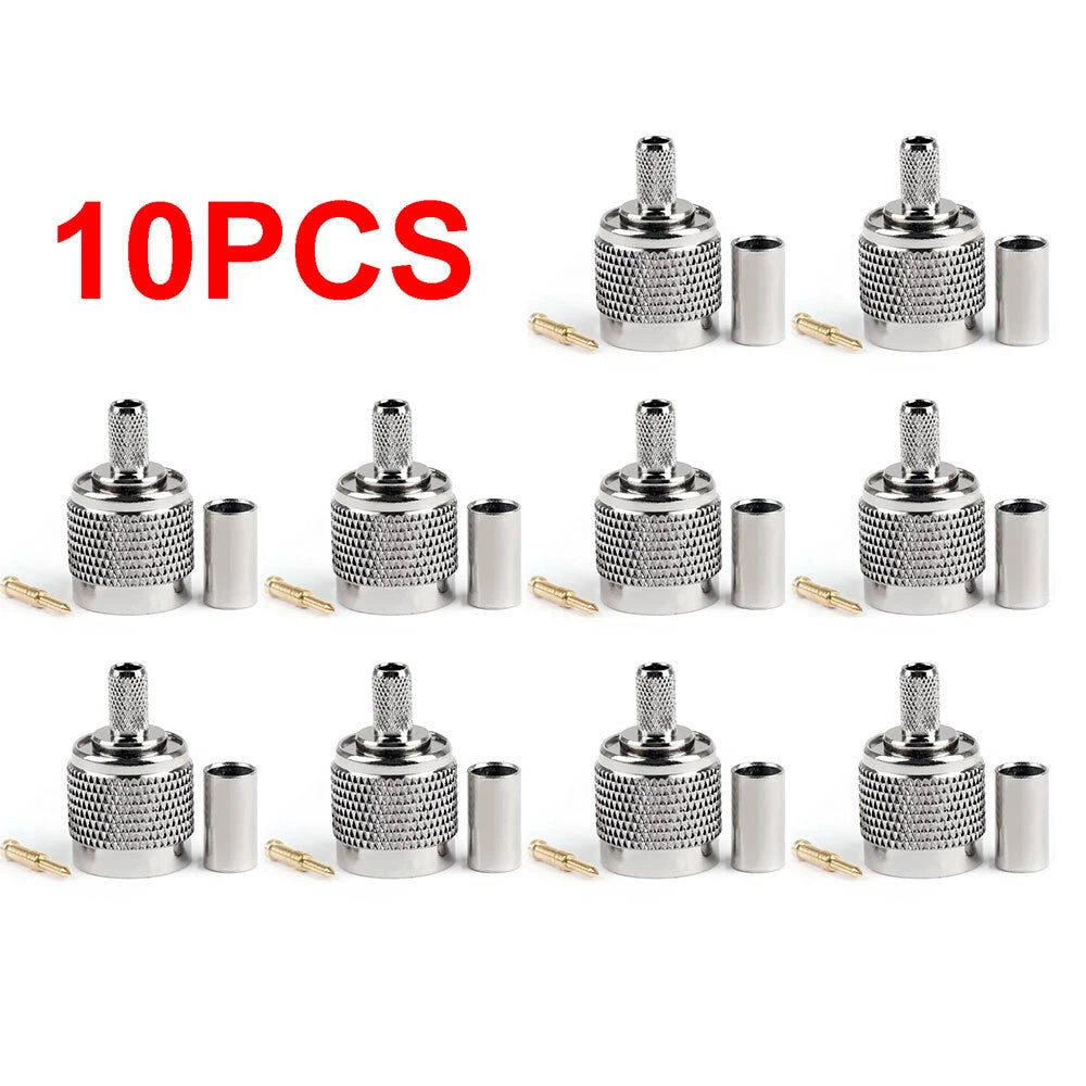 10Pcs TNC Male Plug Crimp Coax Connector for RG58 RG142 RG400 RG223