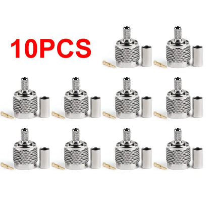 10Pcs TNC Male Plug Crimp Coax Connector for RG58 RG142 RG400 RG223