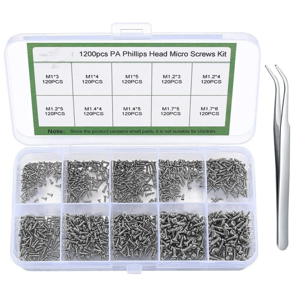 1200pcs Phillips Screws for Sunglasses Repair in Storage Box