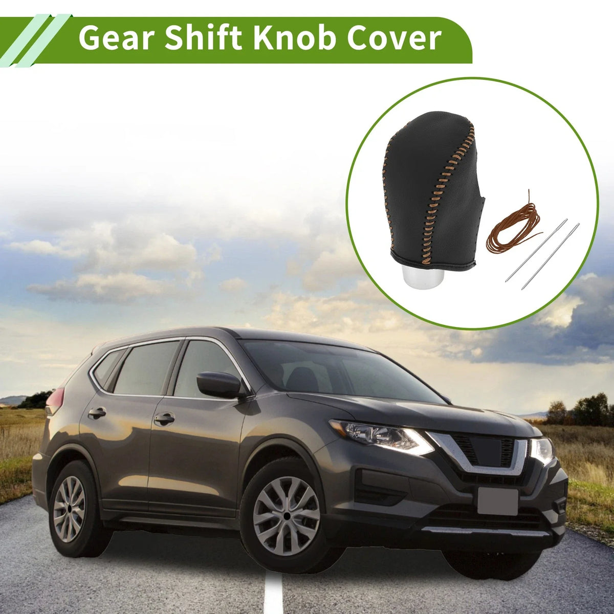 1 Pc Gear Shift Knob Cover for Nissan Rogue (2017–2020) Brown Faux Leather