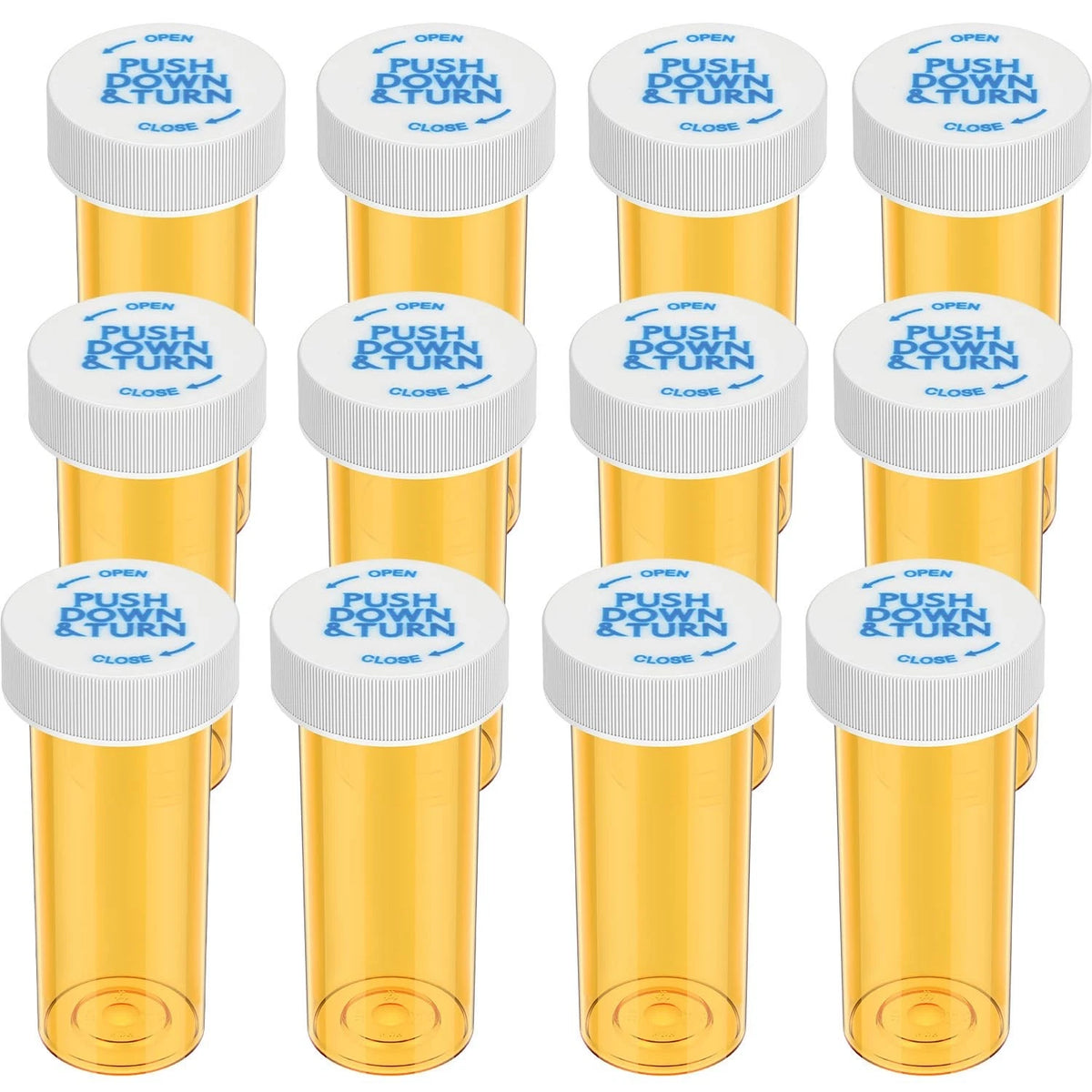 Set of 4 Empty Plastic Pill Bottles 8 Dram Transparent Orange