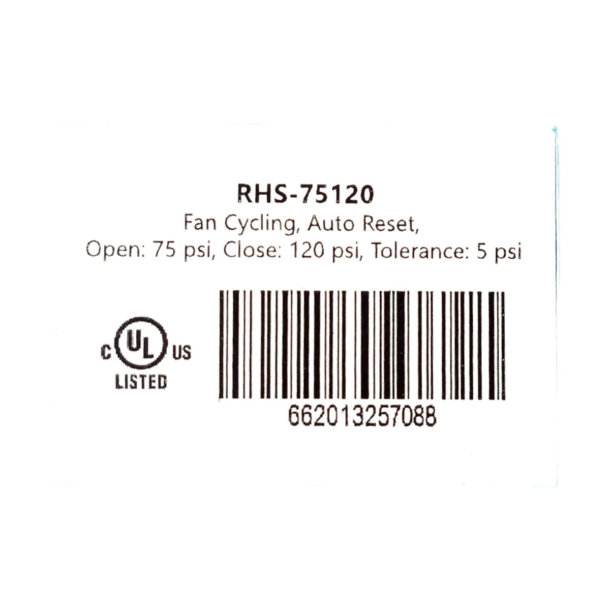 Ranco RHS-75120 Fan Cycling Pressure Switch for HVAC (Open 75 Close 120 PSI)