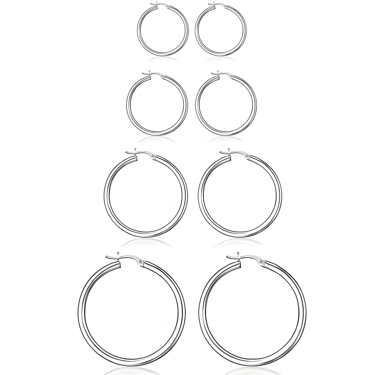Set of 4 Silver Gold Hoop Earrings 30/40/50/60mm