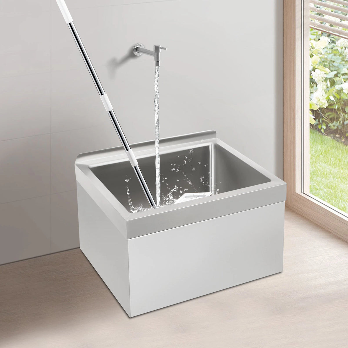 Stainless Steel Mop Sink 24x24x13in with Drain Hose for Commercial Use