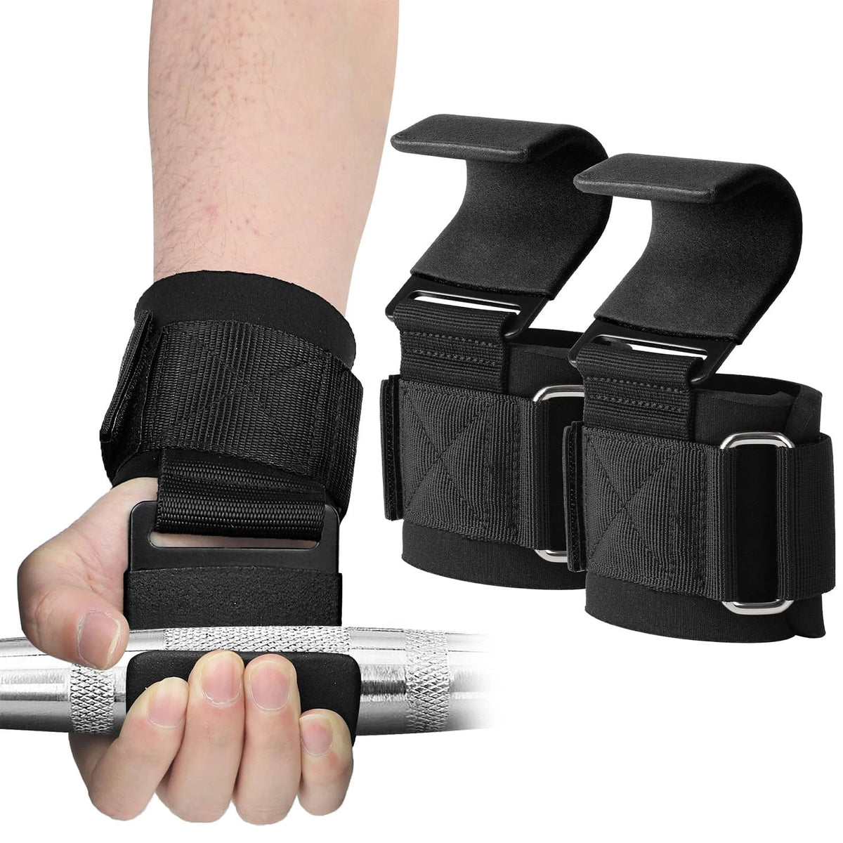 2X Weight Lifting Hooks Grip Support Straps Heavy Duty Steel Adjustable