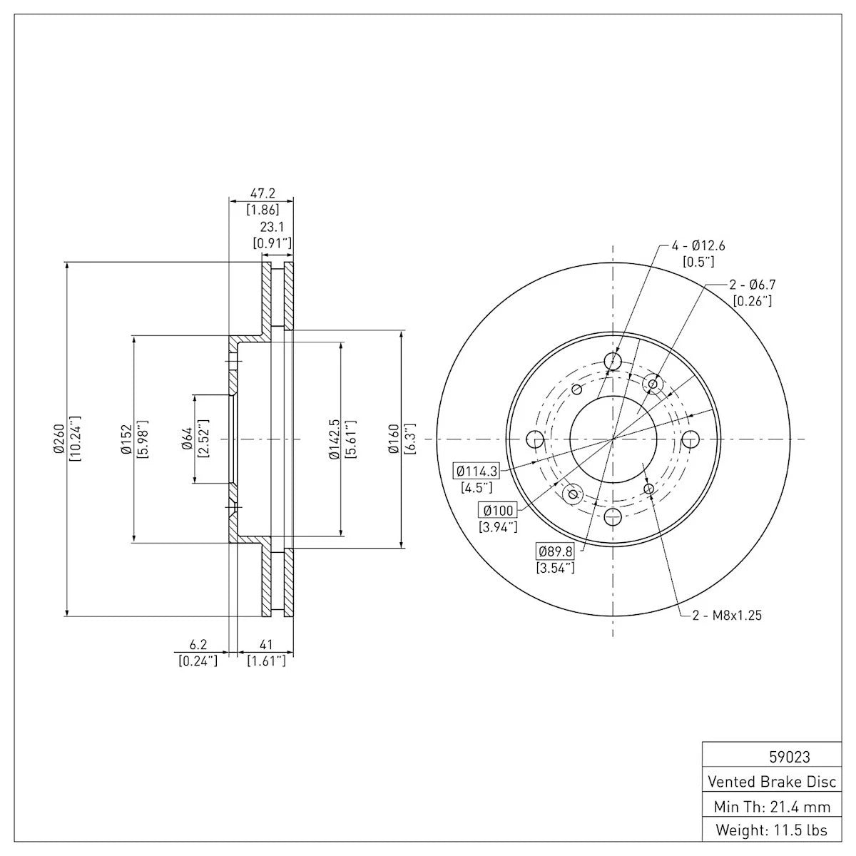 Brake Disc for Honda Acura (1998–2002) ERE-59023, 45251S84A00, 45251S84A01