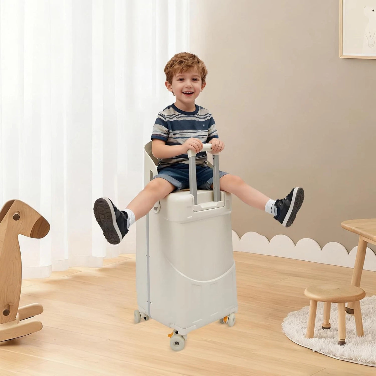 20" Kid's Ride-on Luggage Travel Trolley Case with Foldable Seat