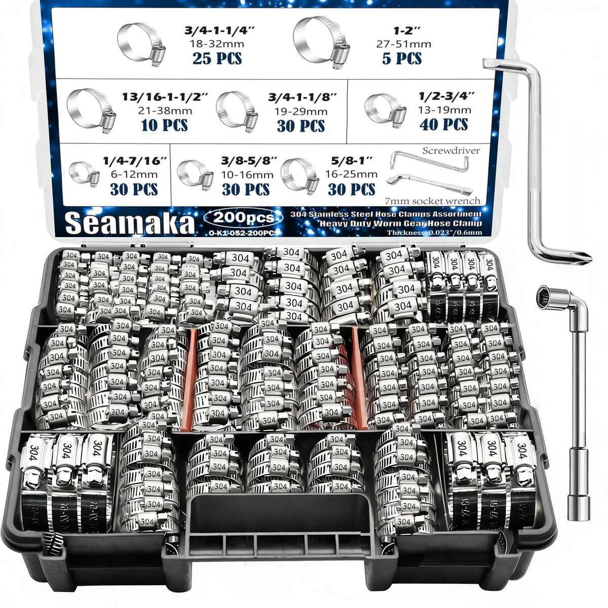 202PCS Hose Clamp Assortment for Automotive Applications (Universal)