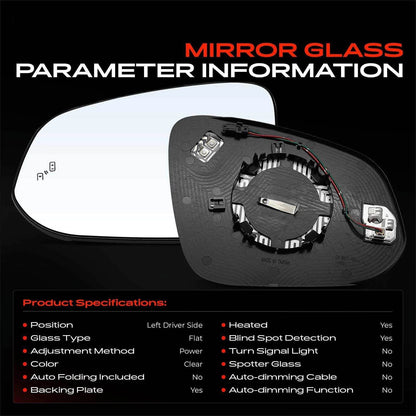 Driver Power Mirror Glass with Blind Spot for Toyota Highlander (2014–2019) 879610E140