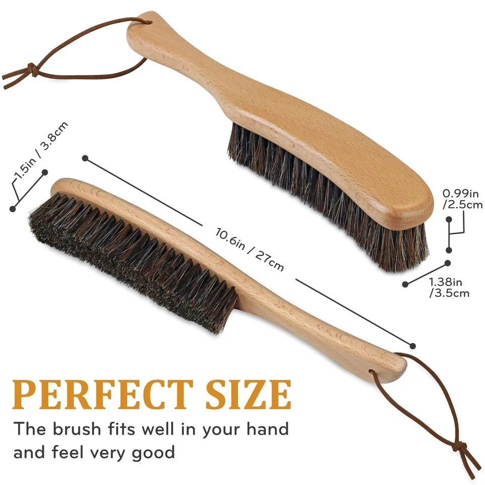 Lint Brush for Clothes with Soft Horse Hair Bristle, Large Beech Wood