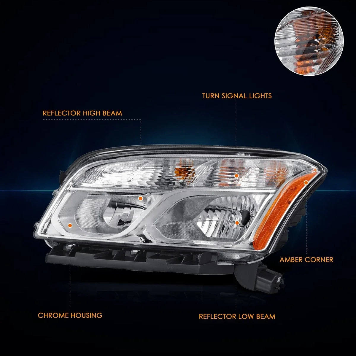 Left Side Headlight for Chevy Trax (2015–2016) OE Style Chrome Housing Amber Corner
