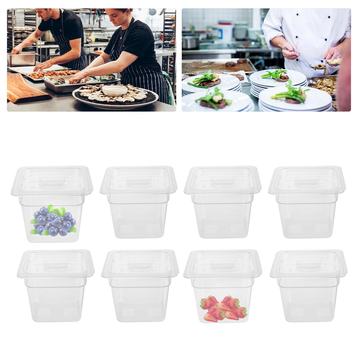 Set of 8 Clear Food Pans with Lids for Commercial Storage