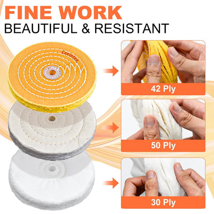 8 Pack 6 Inch Polishing Wheel for Bench Grinder (Fits 1/2" Arbor Hole)