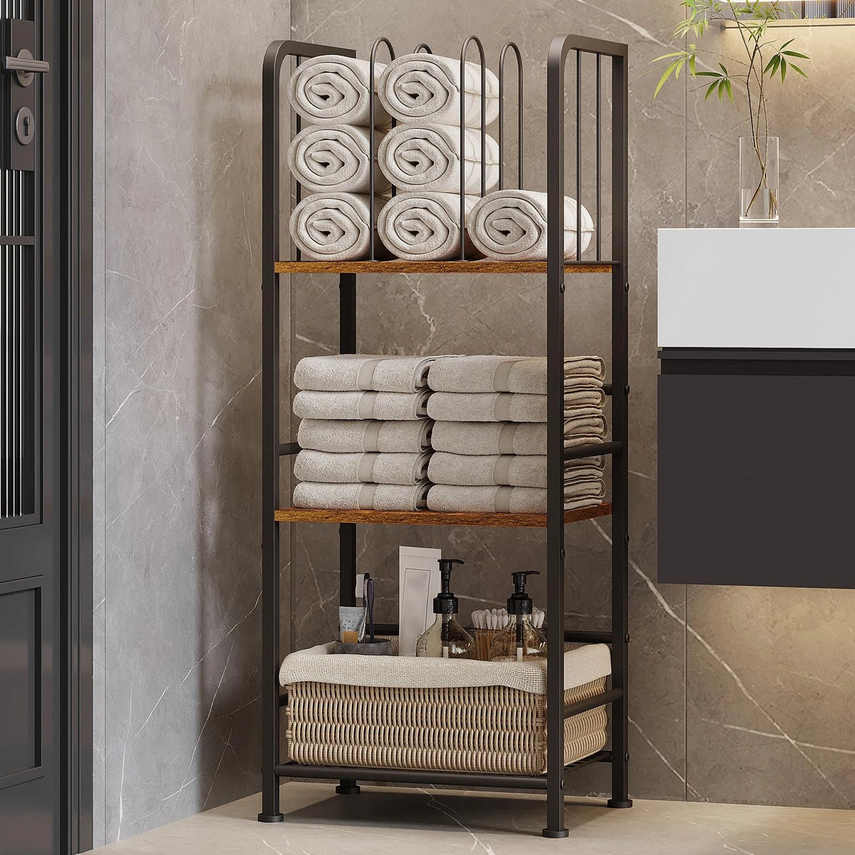 3-Tier Free Standing Towel Rack with Detachable Dividers