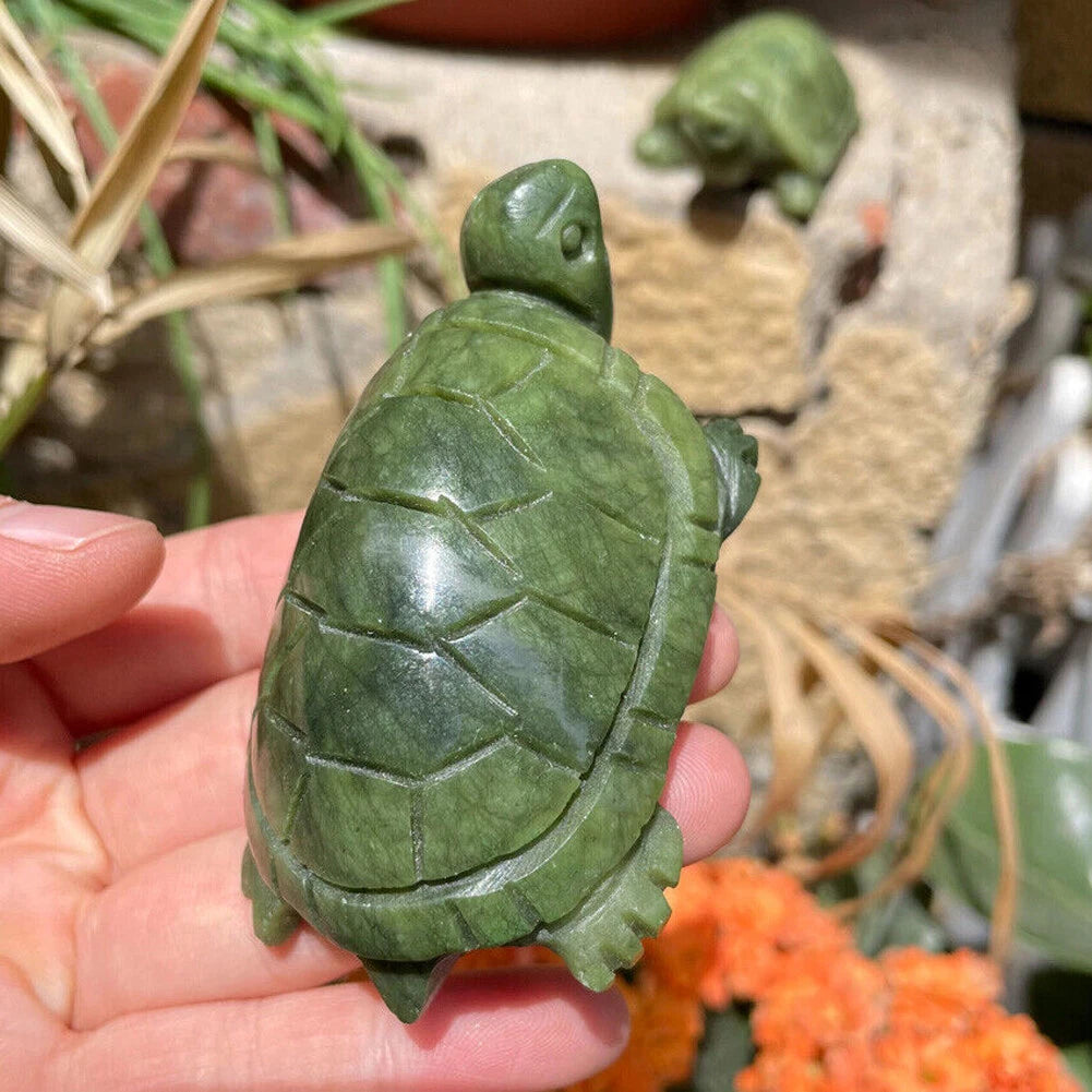 2pc Natural Crystal Quartz Jade Turtle Carved Specimen
