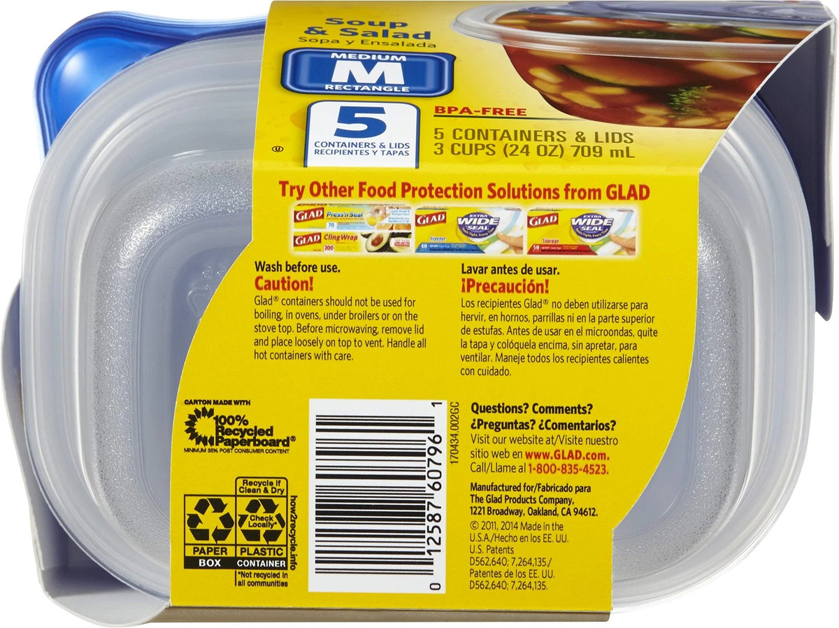 Set of 4 Medium Rectangle Food Storage Containers for Soup & Salad