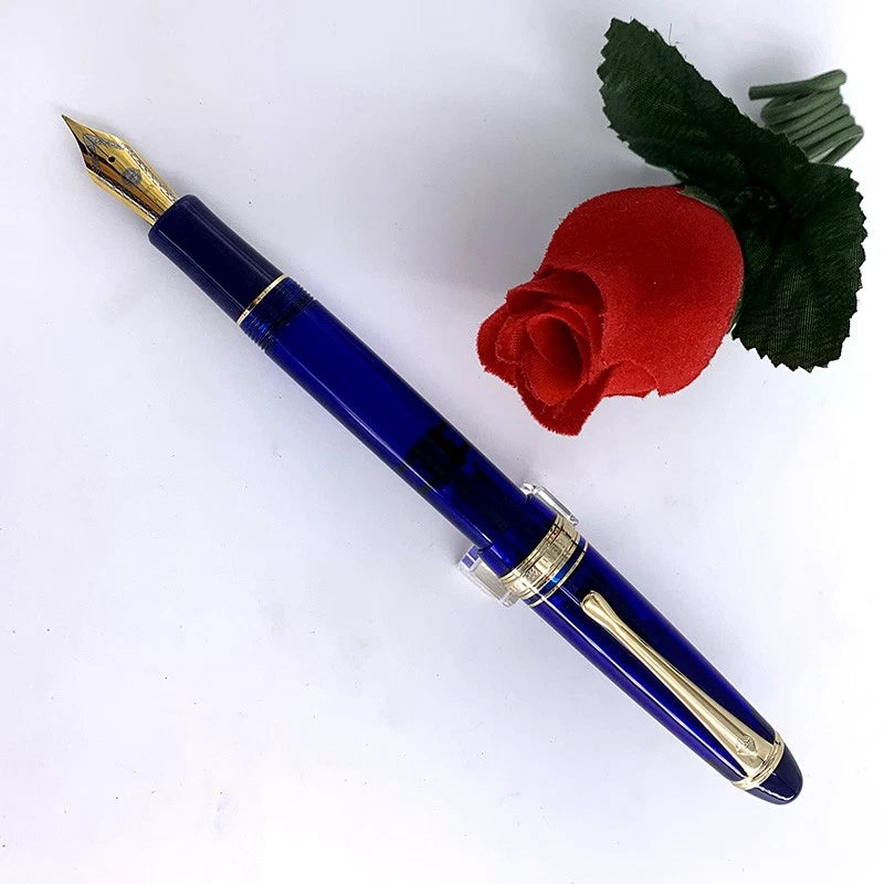 Wing Sung 699 Acrylic Piston Fountain Pen - Translucent Blue EF/0.38mm Nib