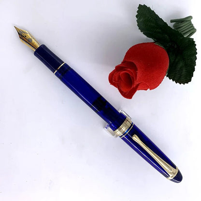 Wing Sung 699 Acrylic Piston Fountain Pen - Translucent Blue EF/0.38mm Nib