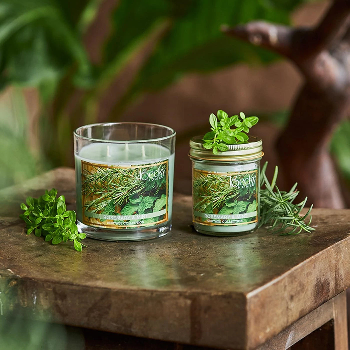 3 Wick Candle for Home (14.5oz) - Rosemary Mint, Light Green