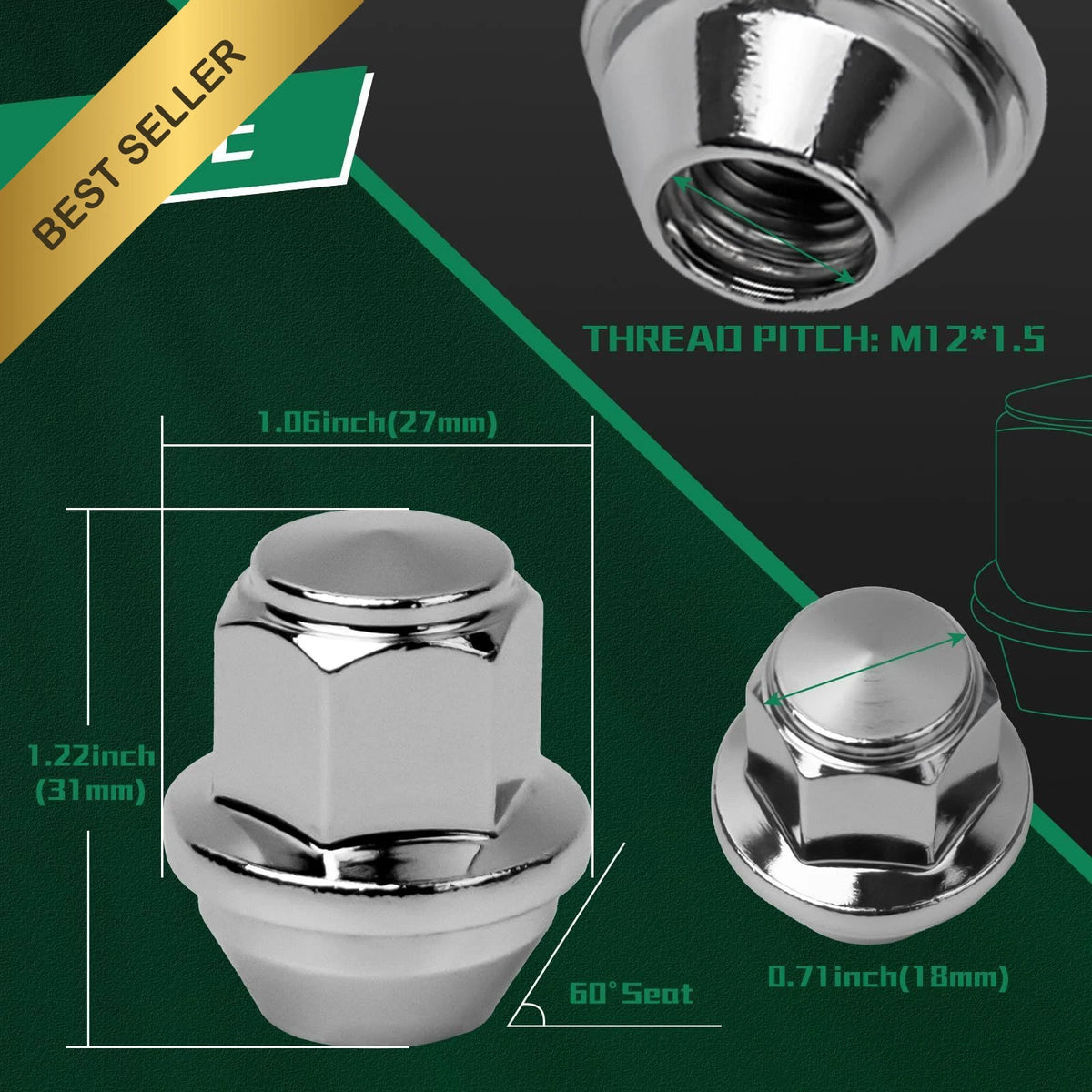 20pcs M12x1.5 Chrome Wheel Lug Nuts for Ford EcoSport Escape Focus Fusion