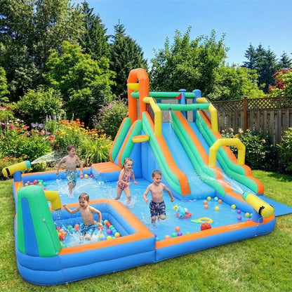 Inflatable Bounce House with Double Slides for Kids (680W Blower Included)