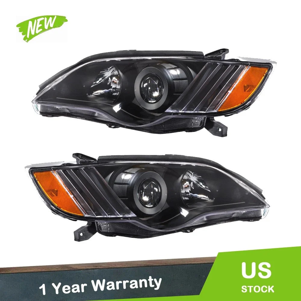 Halogen Headlight Assembly Set of 2 for Subaru Legacy (2008–2009) Black Housing