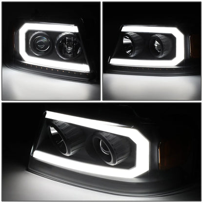 Set of 2 Black/Amber LED DRL Sequential Signal Projector Headlights for Ford F150 (2004–2008)